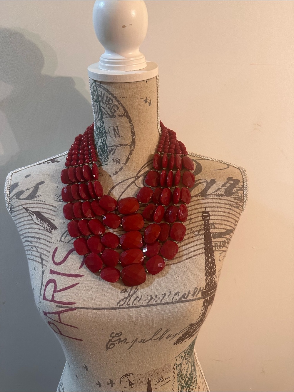 Red Multi-Strand Statement Necklace